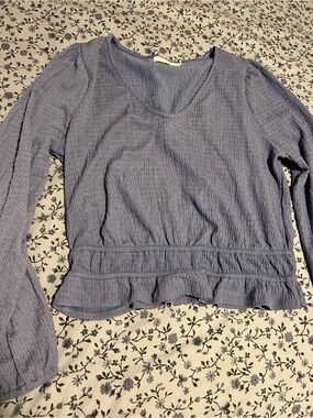 Lush Lavender Textured V-Neck Long Sleeve Peplum Top Blouse